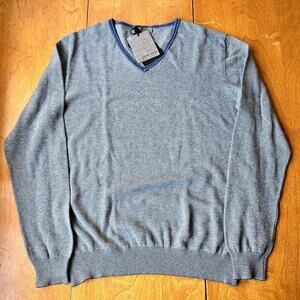 Jerry Kaye Men's Cotton Waffle Knit V Neck Sweater Denim Blue Size XL Italy